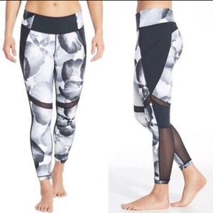 CALIA Black and White Floral with Mesh 7/8 Leggings